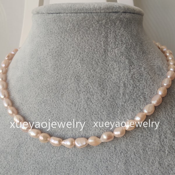 Pearl Necklace, Baroque Pearl Necklace, cultured 5-6mm pink freshwater pearl necklace