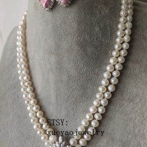 Genuine Cultured 2 Rows White Freshwater Pearl & Pink Heart - Etsy