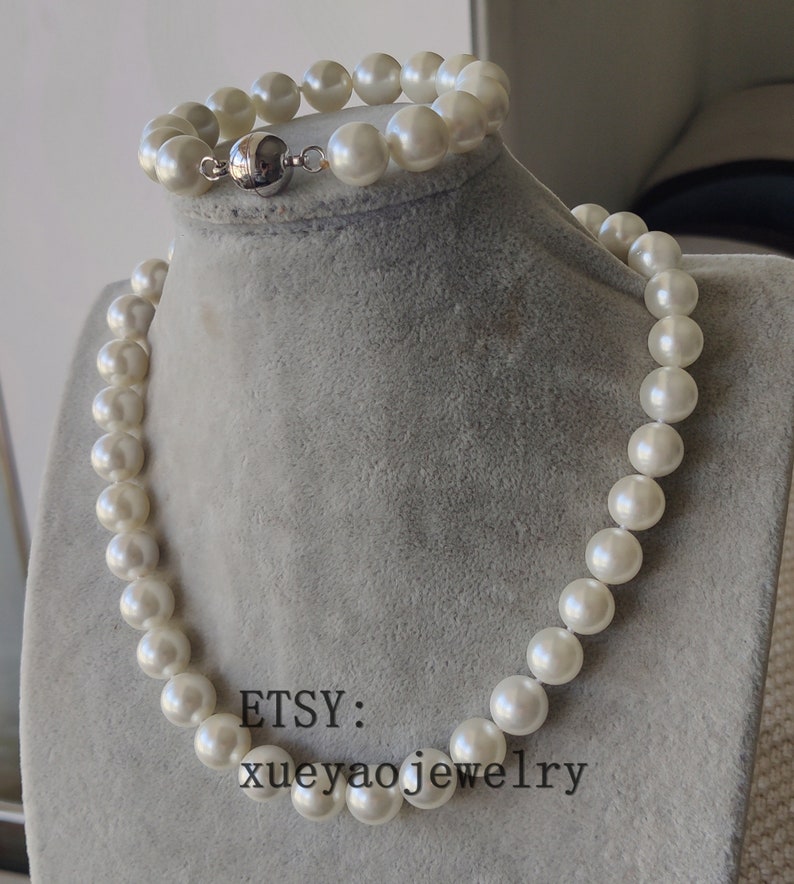 12 mm white shell pearl necklace /& bracelet set Jewelry Set