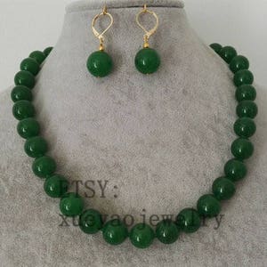 jade set- green jade necklace, 8 mm green jade necklace & earrings set