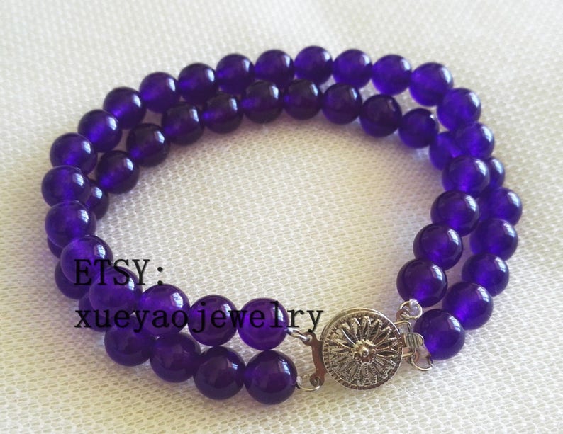 double rows 8 mm Amethyst bracelet Amethyst beads bracelet charm Bracelet