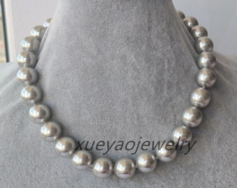 Mother of pearl necklace, 14 mm colorful gray shell pearl necklace, fashion jewelry