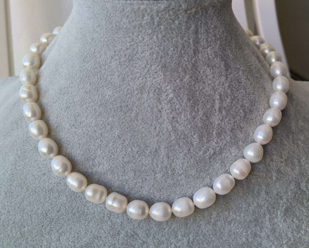 Collier Perles D'eau Douce Blanches 3mm - 10 Brins, 24 Pouces, Argent Sterling - Fait Main