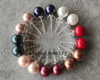 925 Silver Shell Pearl Stud Earrings: Bridal Wedding Jewelry