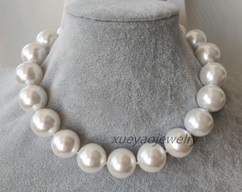 riesige 20 mm weiße Muschelkernperlen-Modekette
