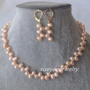 Pink Freshwater Pearl Jewelry Set: AAA Pearl Choker Necklace Earrings