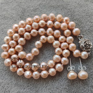 Pink Freshwater Pearl Necklace & Earrings Set: Bridal Wedding Jewelry