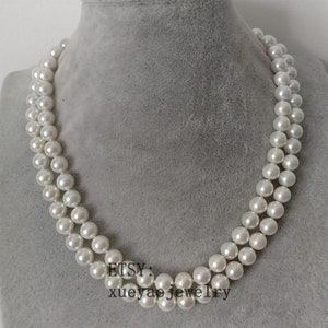 double rows 8 mm white  shell pearl necklace , fashion jewelry, wedding necklace