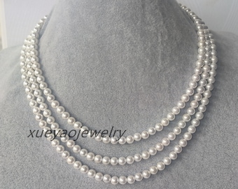 3 rows 6 mm white shell pearl necklace