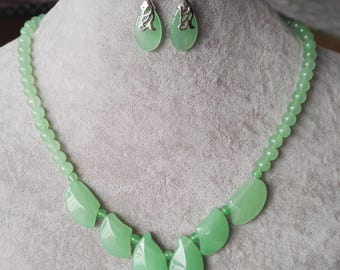Light Green Jade Necklace and Earrings Set
