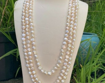 Collier de perles baroques, collier de perles d'eau douce, long collier de perles blanches de 8-8,5 mm 50-100 pouces