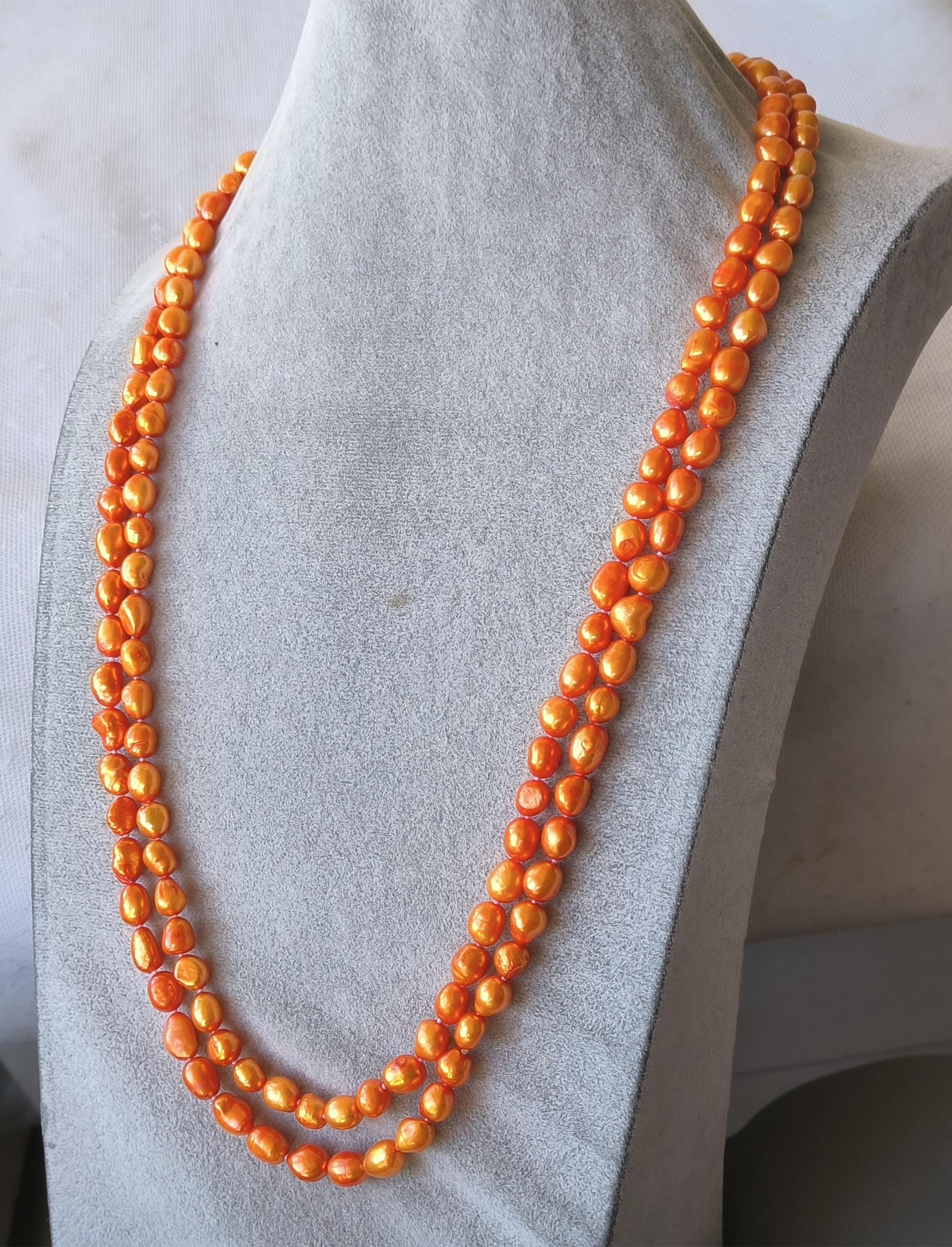 8-9 Mm Orange Baroque Freshwater Pearl Long Strand Necklace - Etsy