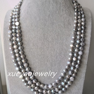 Baroque Gray Freshwater Pearl Necklace - 3 Row