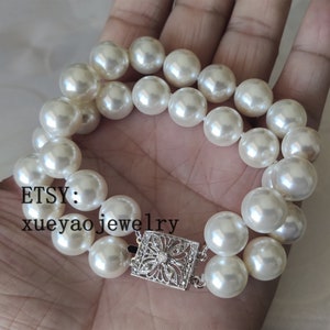 Big double strands 12mm white shell pearl bracelet