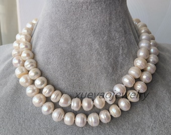 single pearl necklace- big pearl necklace, baroque pearl necklace, white freshwater pearl long necklace