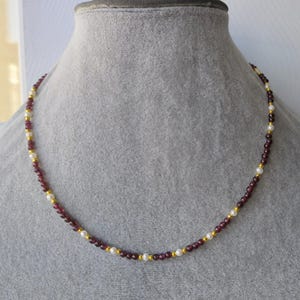 mini beads necklace, 3 mm Garnet & white freshwater pearl necklace