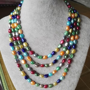 Multi-Color Baroque Pearl Necklace: 4-Row Freshwater Pearl Strand