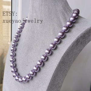 Big bead Necklace , 14 mm purple shell pearl necklace