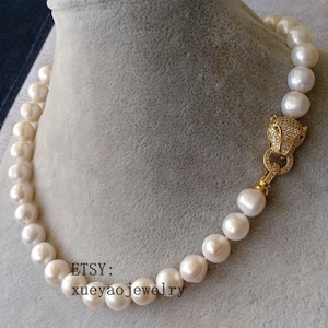 pearl necklace - big pearl necklace, cultured 11-11.5 mm white freshwater pearl Leopard head necklace