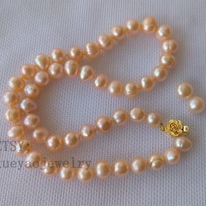 Pink Freshwater Pearl Necklace: 9-9.5mm Cultured Pearl, Free Earrings