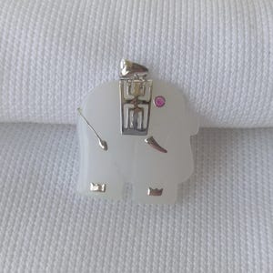 White Jade Elephant Pendant - 25mm Carved Stone