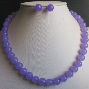 jade set- 8 mm purple jade necklace earring set