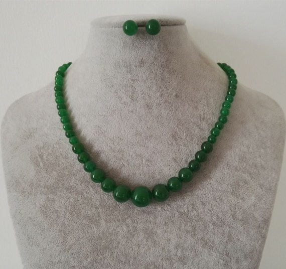 JADE SET 6-14 Mm Green Jade Necklace & Earrings Set | Etsy