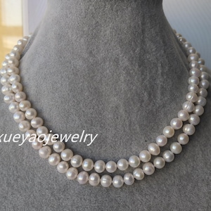 Freshwater Pearl Necklace ,  cultured AA 7-7.5 mm white pearl necklace, 2 rows pearl necklace, choker necklace