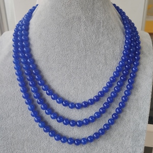Blue Jade Necklace: 8mm Beaded Gemstone Strand, 64 Inch