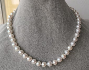 Collar de perlas redondas, collar de perlas de agua dulce blancas de 8-9 mm