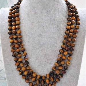 3 rows  8mm tiger eye stone necklace