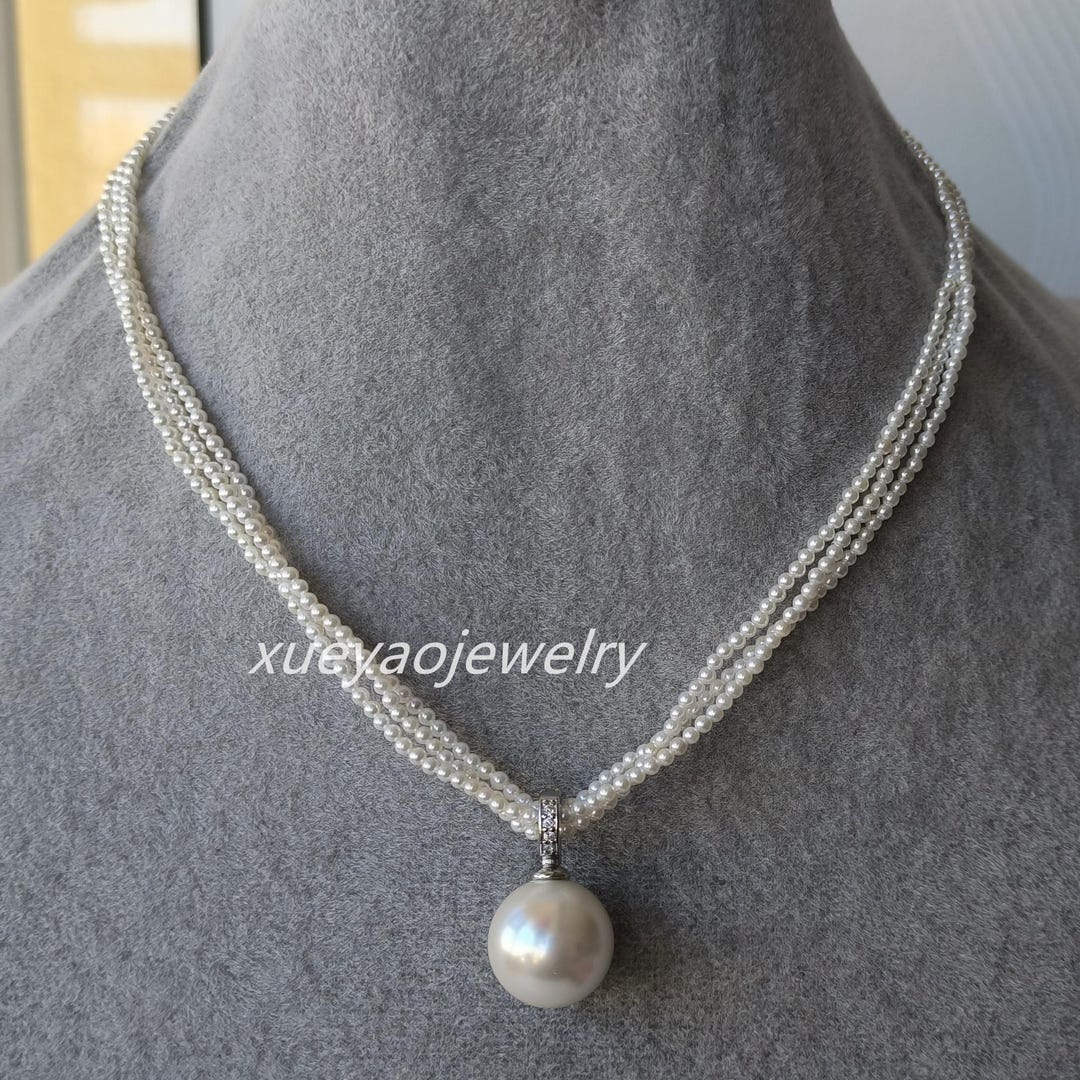 Shell Pearl 3 Strand 3 Strands White Shell Pearl Necklace Pendant, 16 Mm Detachable Pendant ...