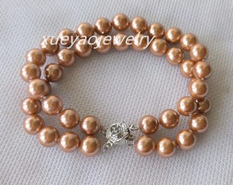 charm bracelet, double rows 8 mm shell pearl bracelet