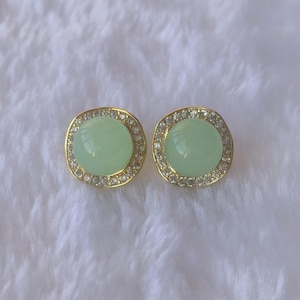 Light Green Jade Stud Earrings: 10mm Shell Pearl