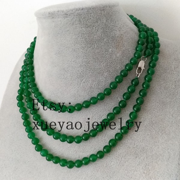 jade necklace ,pretty 6 mm green Malay green jade necklace 15-100 inches