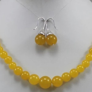 JADE SET - 6-14mm yellow jade necklace & earrings(12mm)  set