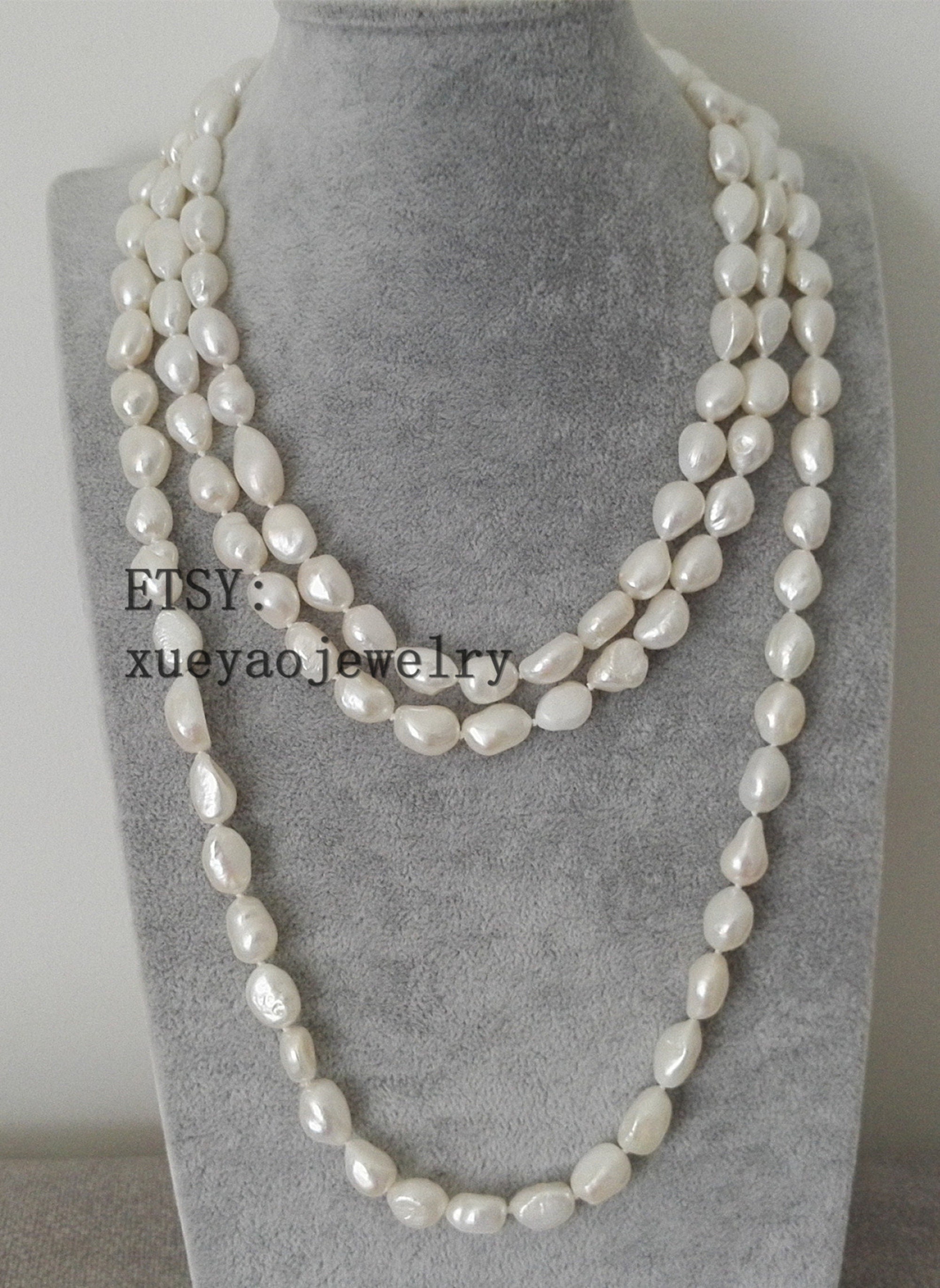 Freshwater Pearl Necklace, 9-10 Mm White Baroque Pearl Long