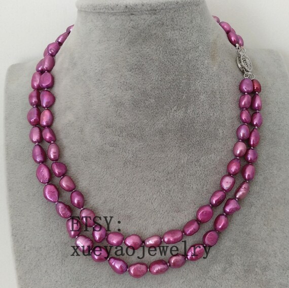 Pearl Necklace Baroque Pearl Necklace Double Strands Necklace Fuchsia Pearl Necklace Etsy Canada