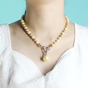 17inch 8mm mixed yellow color shell pearl necklace pendant, 16mm pendant, K026