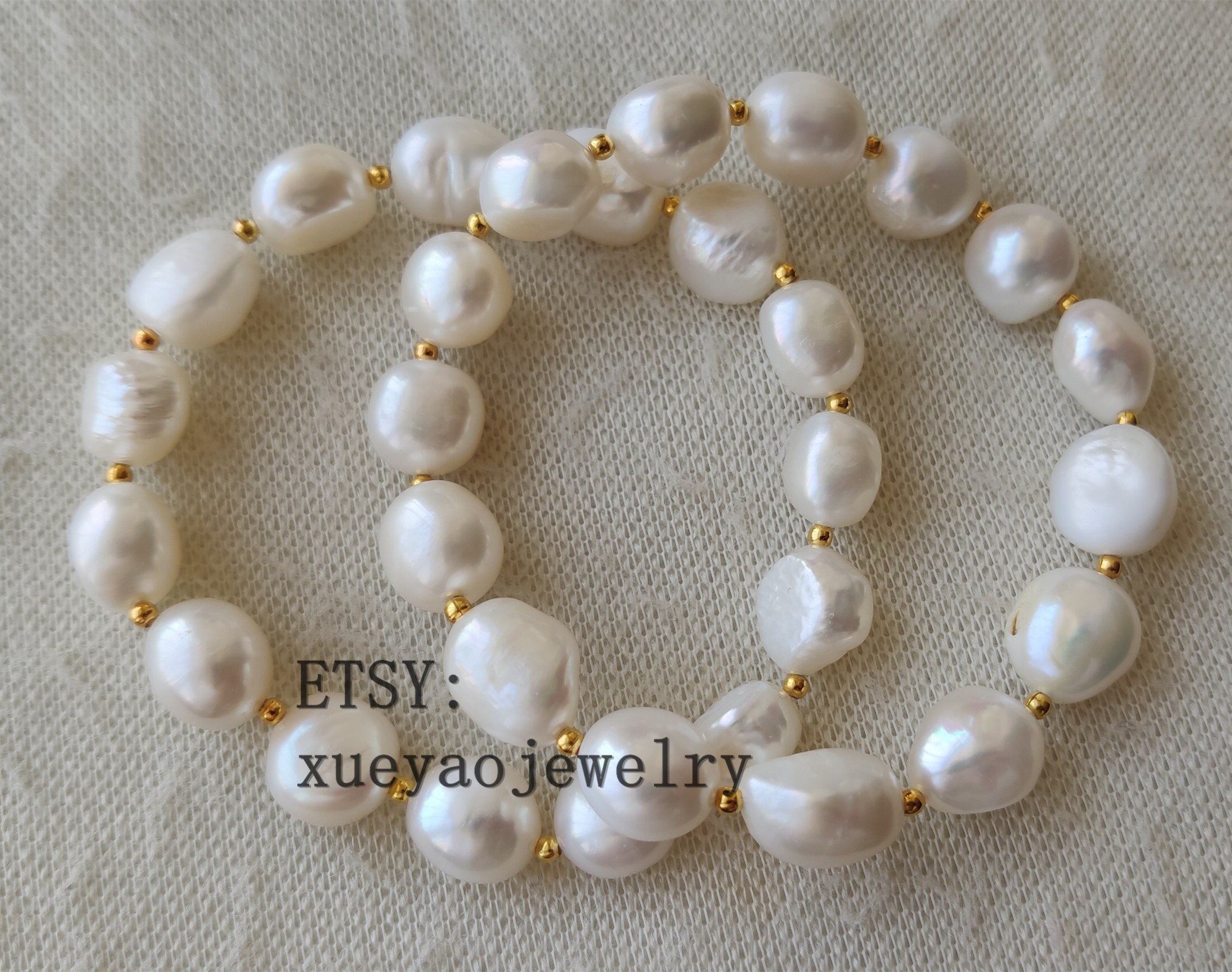 Big Pearl Bracelet, Pair of 10-11 Mm White Baroque Pearl