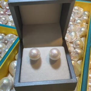 Edison pearl earrings, round pearl earrings, 12.5-12.8 mm white pearl 925 silver stud earrings