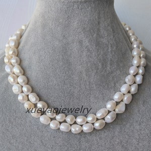 pearl necklace - double strands  9-10 mm white baroque freshwater pearl necklace