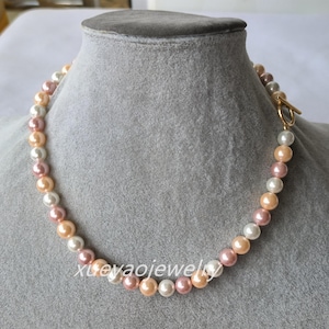 52'' AA+ 5-6mm Near Round Pink Peach Pearl Necklace,pearl