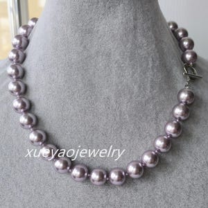 Dark Purple Shell Pearl Necklace: 12mm Round Fashion Jewelry
