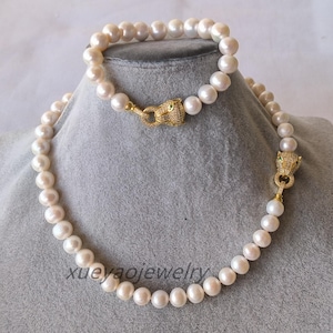 pearl set, cultured 10-10.5 mm white freshwater pearl necklace & bracelet set