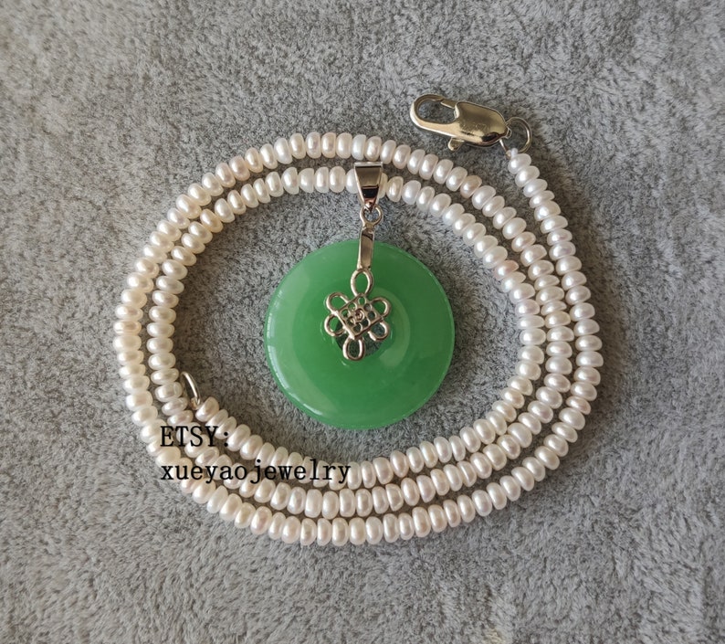 Pearl Necklace Jade Pendant AAA 33.5 Mm White Freshwater Etsy