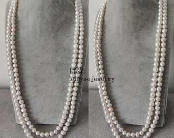 Lange Perlenkette, 60 Zoll 9-9.5mm weiß Süßwasserperlenkette, echte Perlenkette