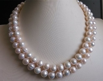 genuine pearl necklace, white pearl necklace, fresh water pearl necklace, 9-9.5mm real fresh water pearl white pearl necklace