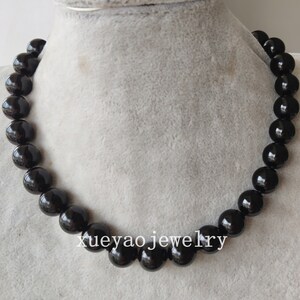 Schwarz Achat Perlenkette: 12 mm Edelstein-Schmuck