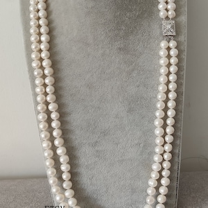 Long White Freshwater Pearl Necklace: Double Strand, 9-9.5mm